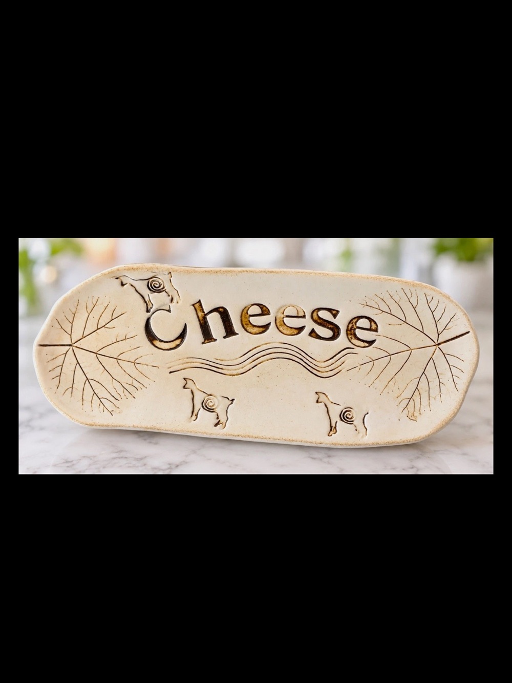Vintage Handmade Ceramic Cheese Serving Platter Tray Rustic Farmhouse Pottery